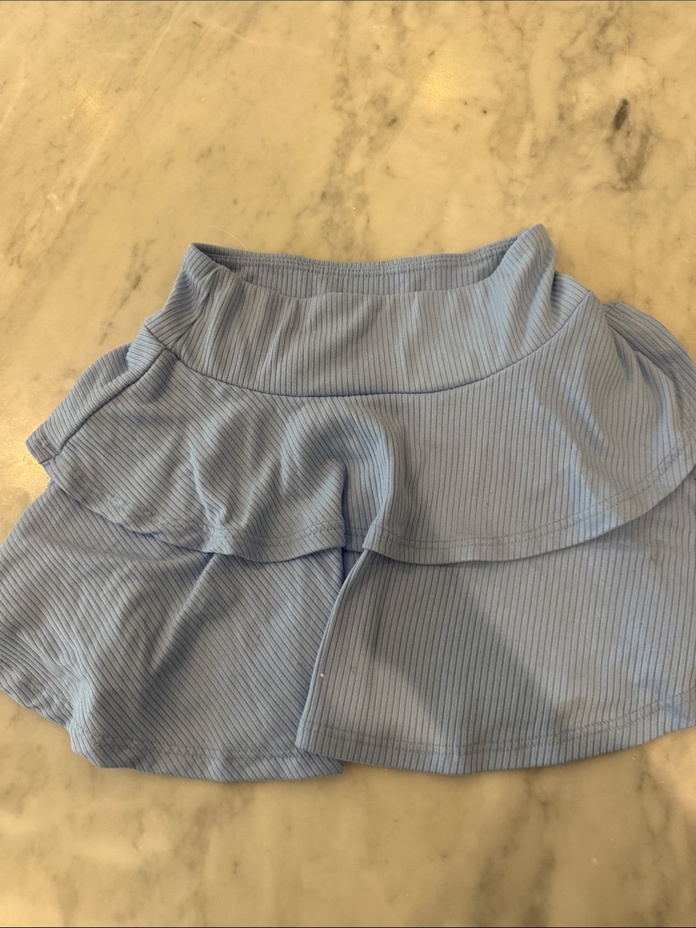 Girls Light Blue Ribbed Ruffle Skirt
